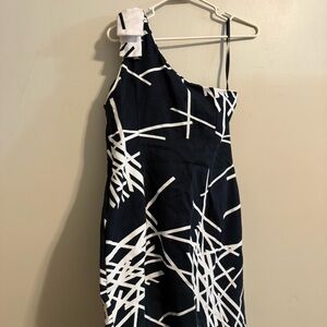 Tori Richard Hawaii One Shoulder Dress Sz 8 Cotton Lawn Abstract READ bow